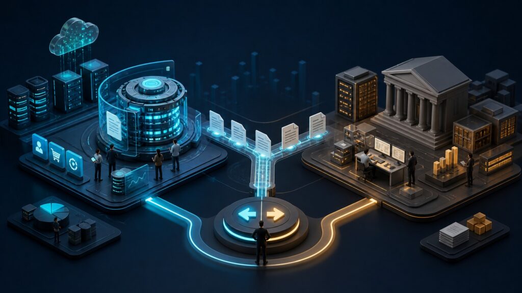 Editorial business scene illustrating subscription billing platforms and enterprise accounting software