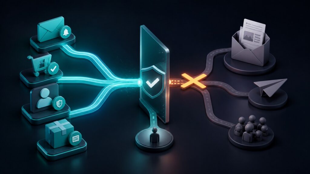 Editorial business scene illustrating transactional email platforms and newsletter marketing software