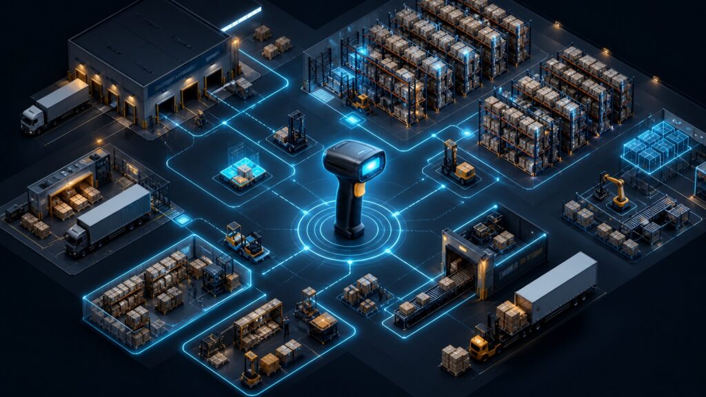 Editorial business scene illustrating warehouse inventory software and barcode inventory systems