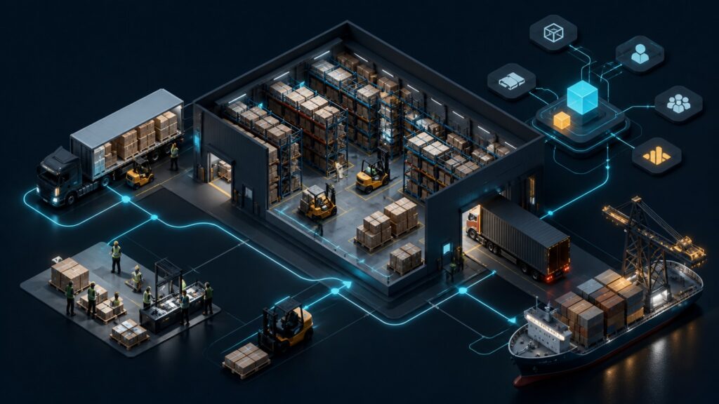Editorial business scene illustrating warehouse inventory software and multi-channel inventory software
