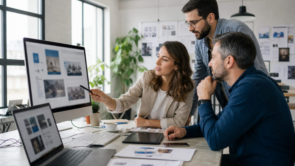 Editorial business scene illustrating web design services and enterprise accounting software
