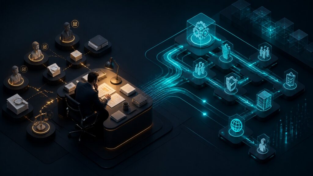 Editorial business scene illustrating workflow management systems and business process automation software