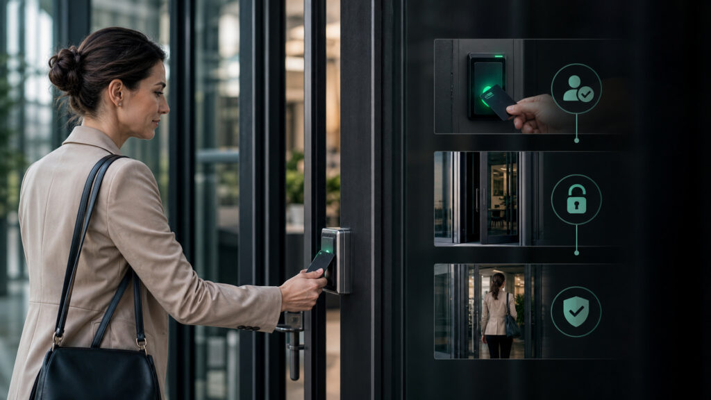 Editorial business scene illustrating access control