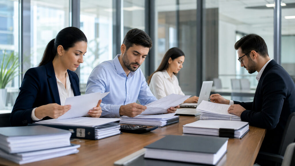 Editorial business scene illustrating accounting services data flow