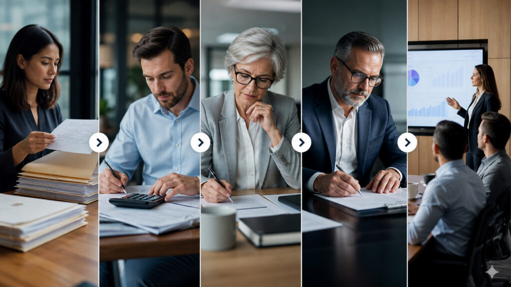 Editorial business scene illustrating accounting services workflow role