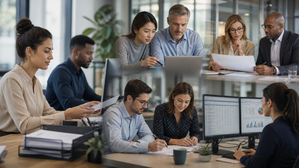 Editorial business scene illustrating accounting software workflow role