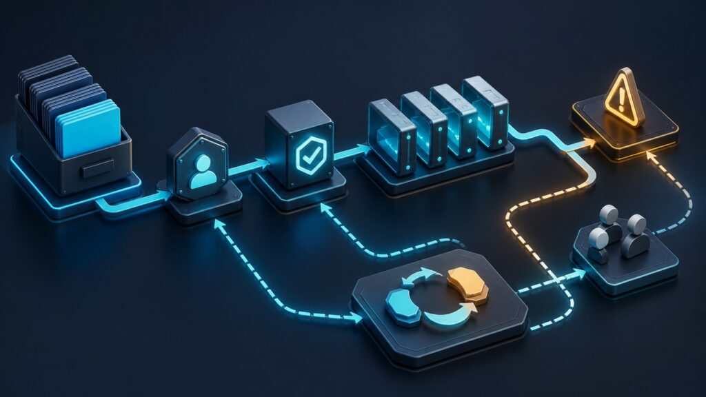 Editorial business scene illustrating agile project management software data flow
