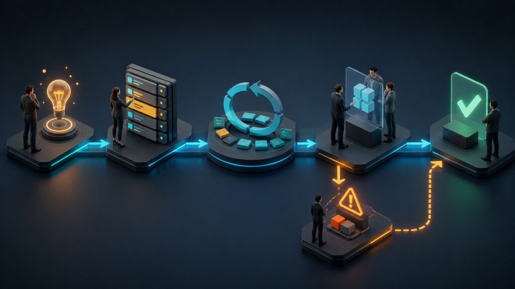 Editorial business scene illustrating agile project management software workflow role