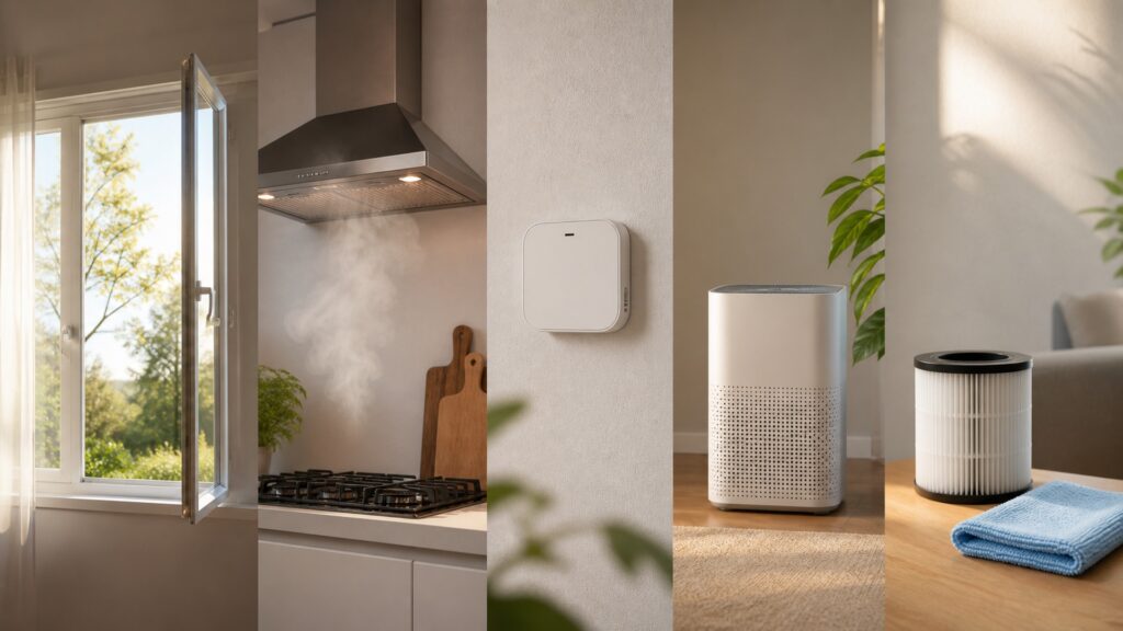 People-free editorial still life illustrating daily source control and ventilation