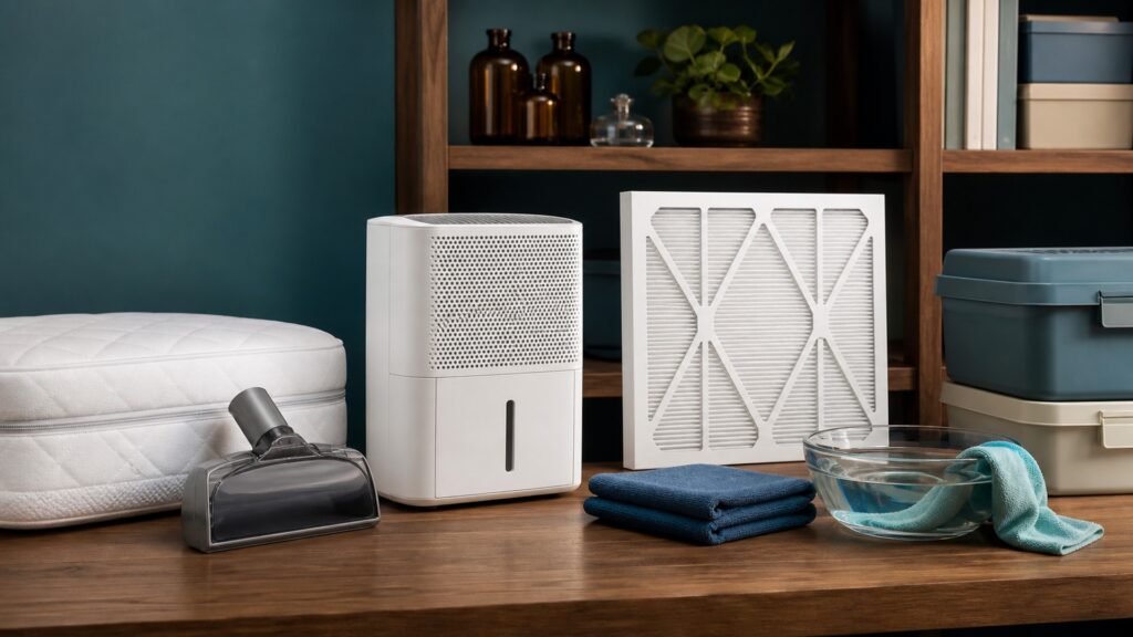 People-free editorial still life illustrating benefit requires matching a device to the specific allergen source rather than treating all indoor symptoms as one problem