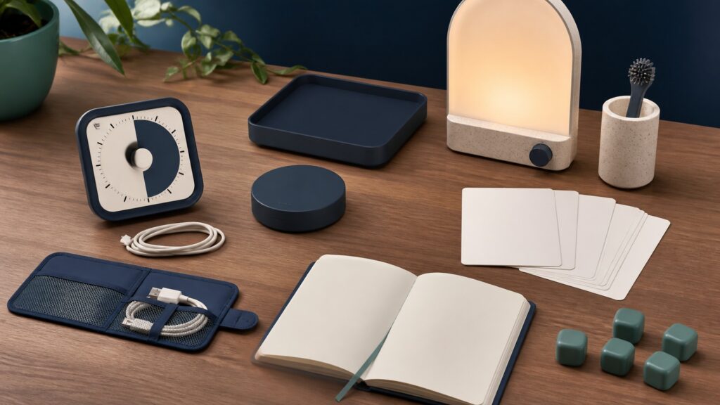 People-free editorial still life for Why Attention Support Devices Attention Daily Routine Matters