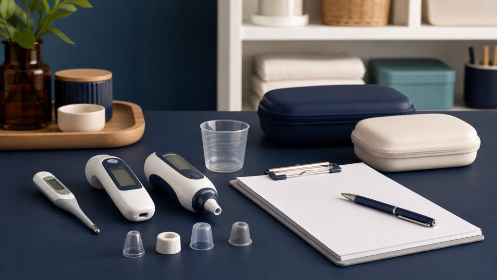 People-free editorial still life illustrating choose inspect settle position measure record site and time clean cover and secure