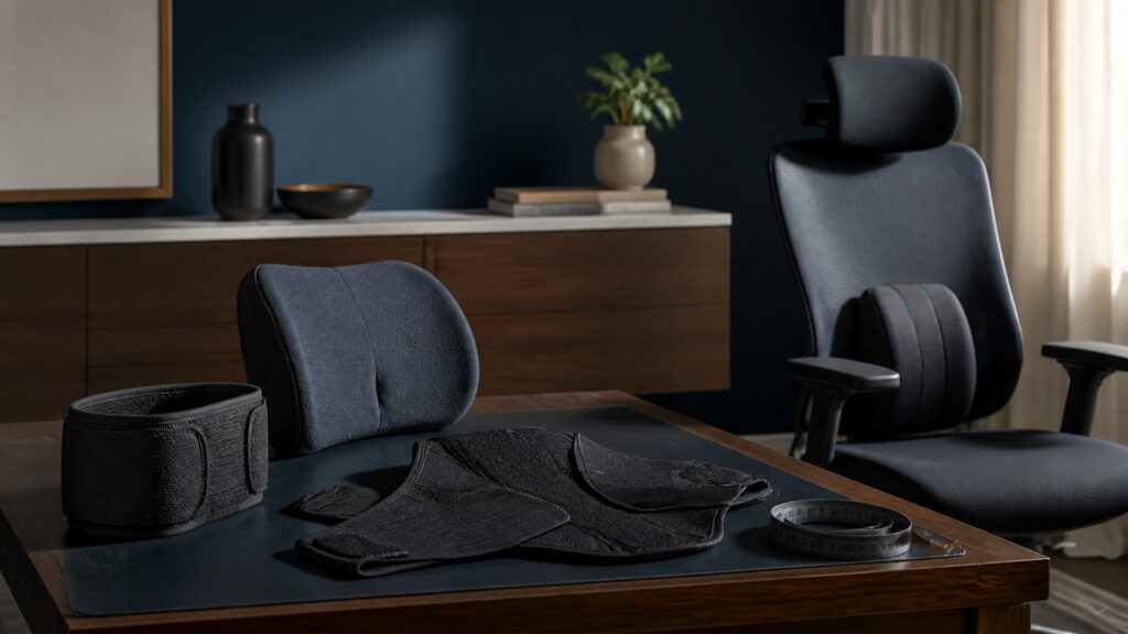 People-free editorial still life illustrating task-specific trunk positioning and load support