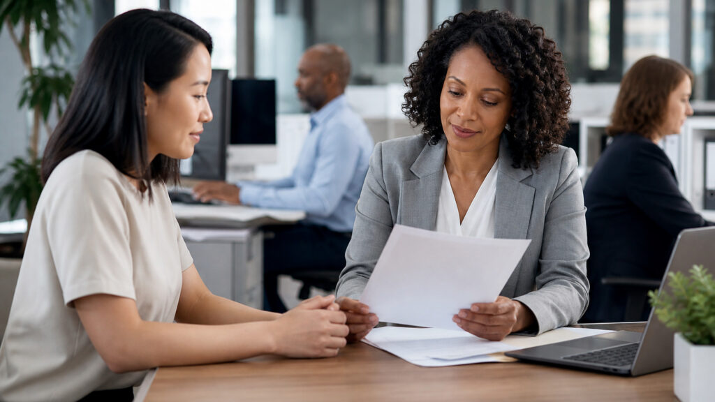 Editorial business scene illustrating benefits administration services workflow role