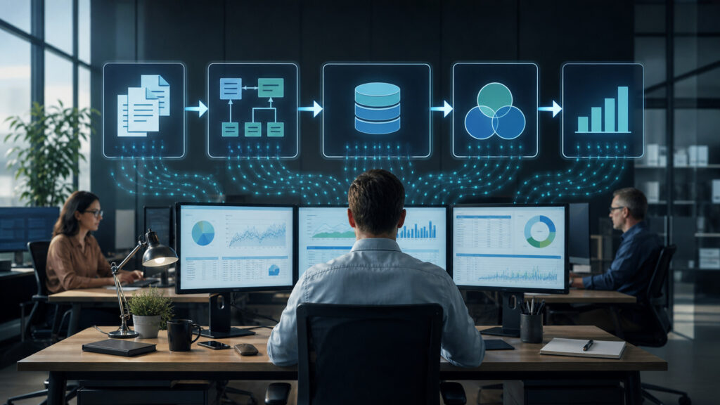 Editorial business scene illustrating business accounting systems