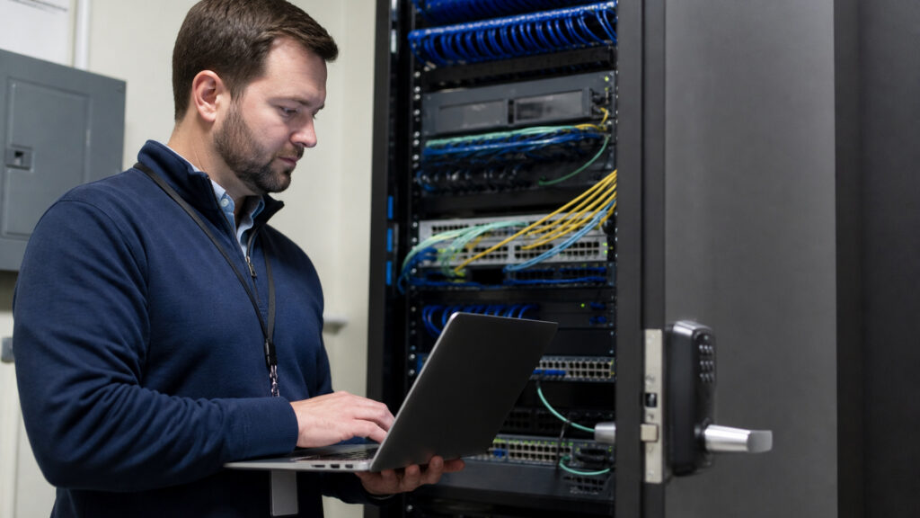 Editorial business scene illustrating business network switches permission structure