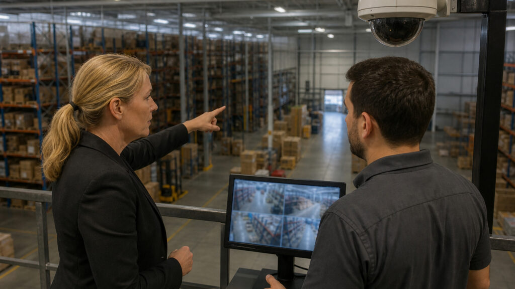 Editorial business scene illustrating business security camera systems operating model