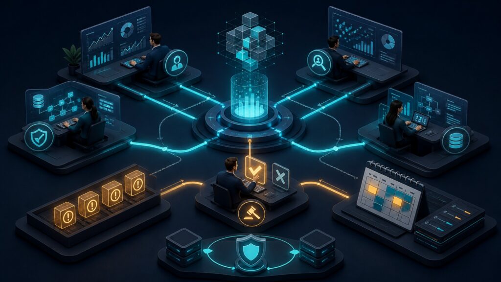 Editorial business scene illustrating campaign analytics tools operating model
