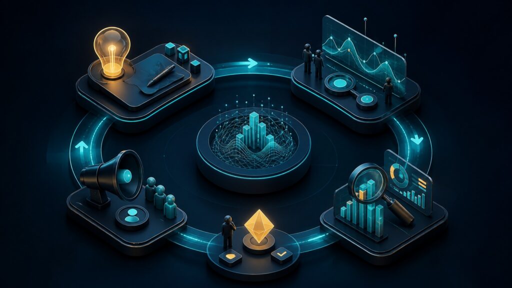 Editorial business scene illustrating campaign analytics tools workflow role