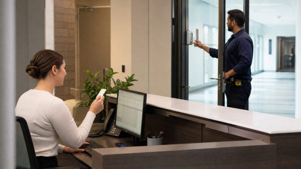 Editorial business scene illustrating cloud access control systems workflow role
