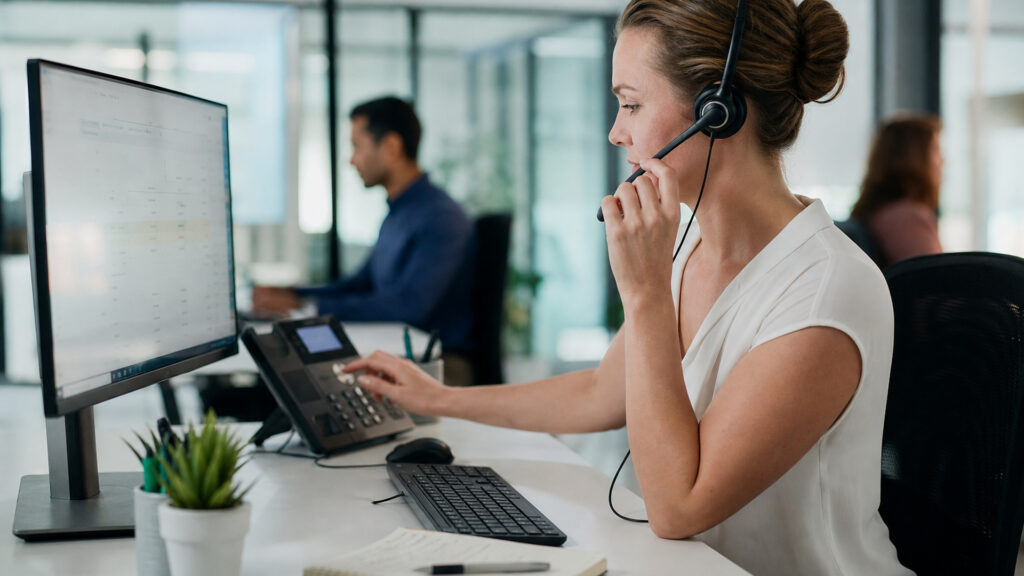 Editorial business scene illustrating cloud call routing systems workflow role