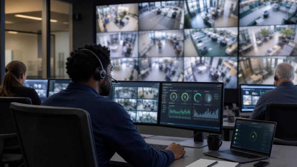 Editorial business scene illustrating cloud video surveillance systems operating model