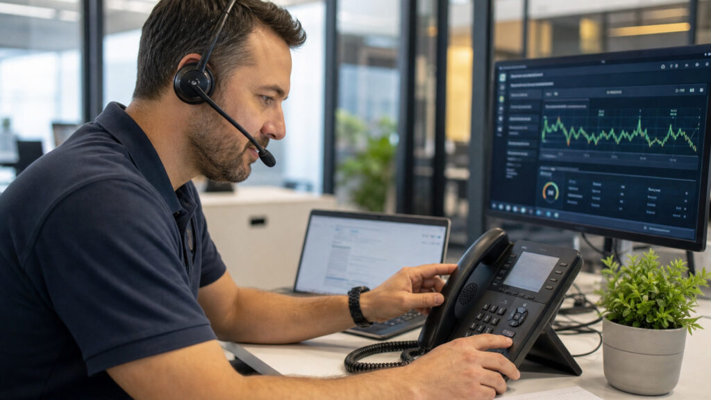 Editorial business scene illustrating cloud voip systems workflow role
