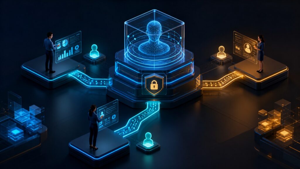 Editorial business scene illustrating customer analytics platforms permission structure