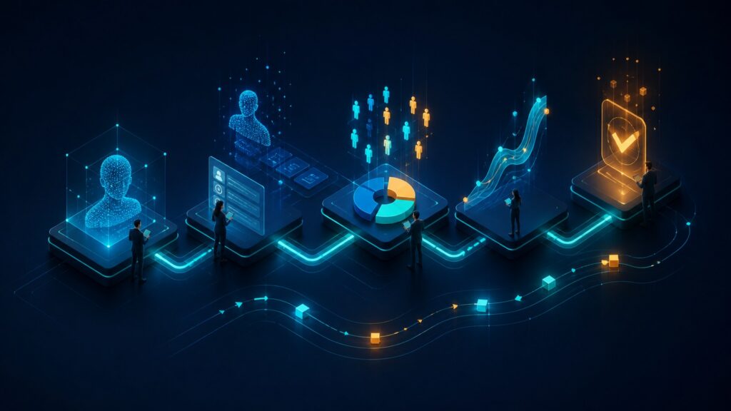 Editorial business scene illustrating customer analytics platforms workflow role