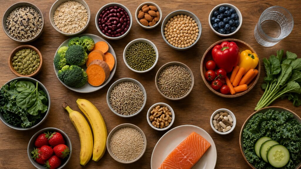 People-free editorial still life illustrating daily nutrition