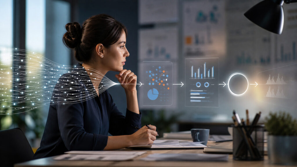 Editorial visualization explaining data analytics in business in a modern business environment