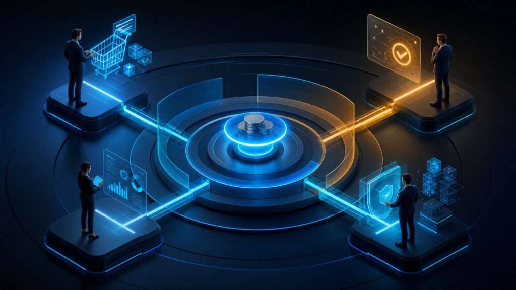 Editorial business scene illustrating digital payment platforms permission structure