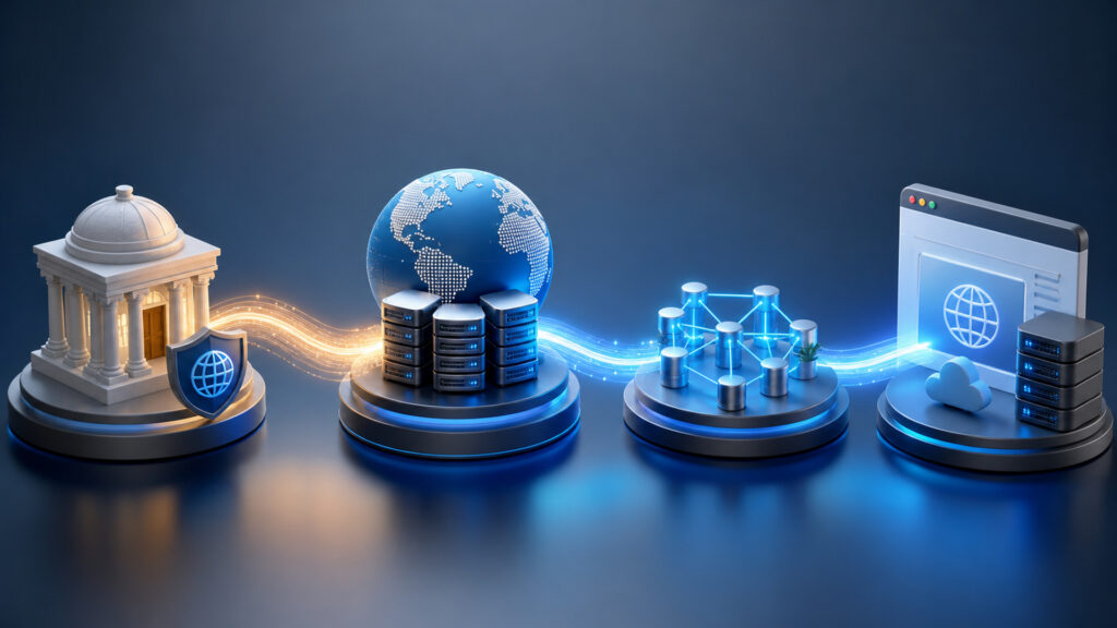 Editorial business scene illustrating domain services data flow