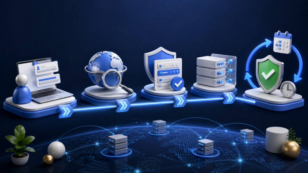 Editorial business scene illustrating domain services workflow role