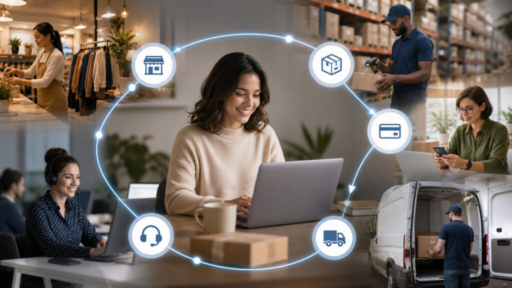 Editorial business scene illustrating ecommerce integrations