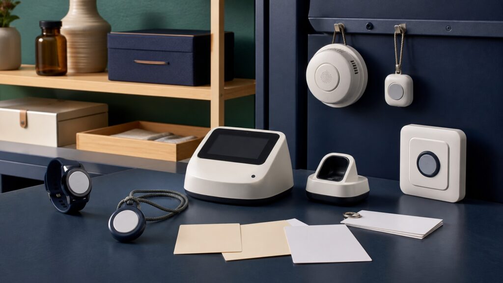 People-free editorial still life illustrating out-of-reach device no coverage dead battery outdated contacts false confidence delayed emergency call water damage and failed testing