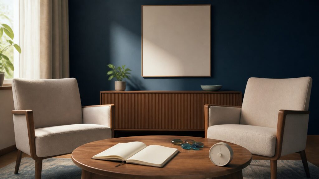 People-free editorial still life illustrating emotional wellness