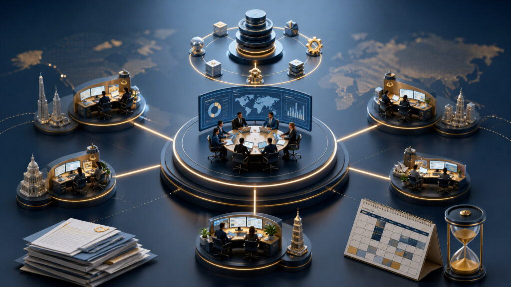 Editorial business scene illustrating enterprise accounting software operating model