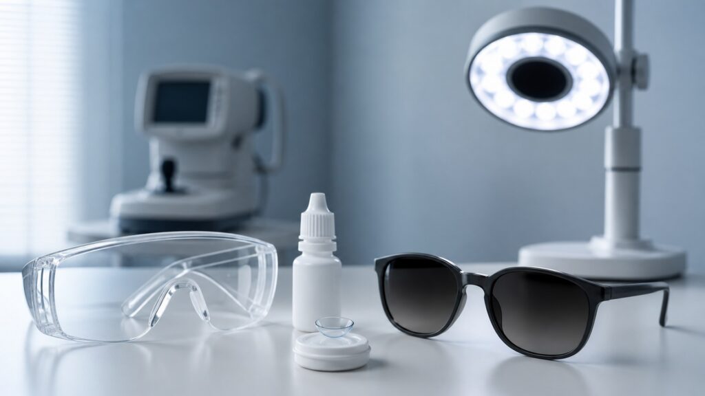 People-free editorial still life illustrating eye health