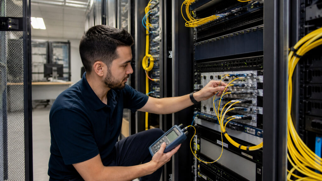 Editorial business scene illustrating fiber business internet operating model