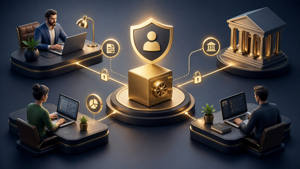 Editorial business scene illustrating freelancer accounting software permission structure