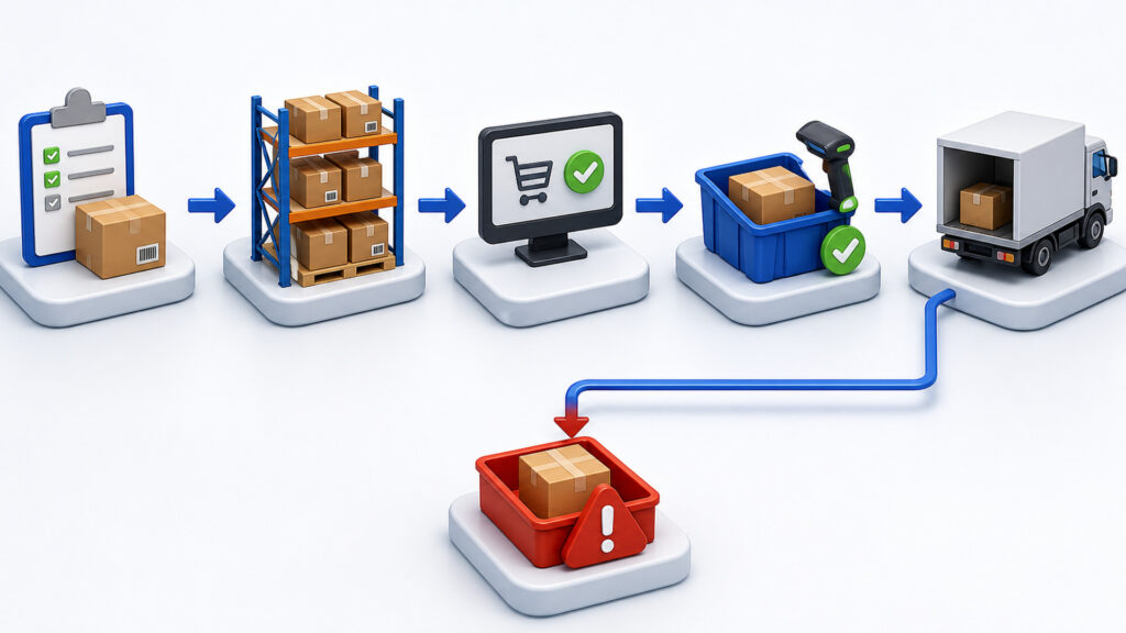 Editorial business scene illustrating fulfillment services data flow