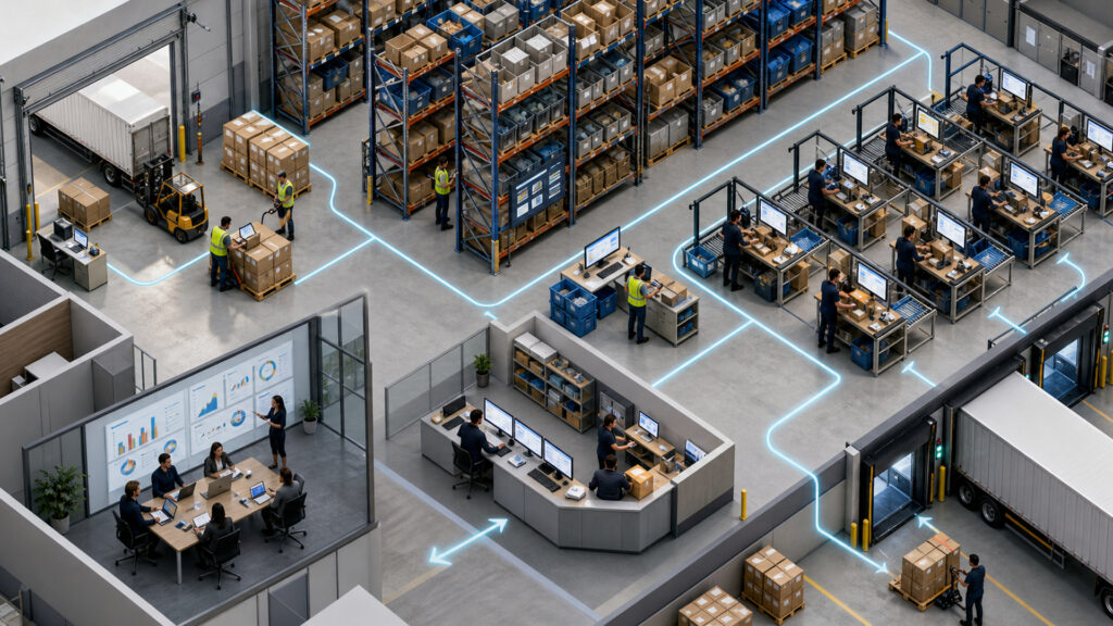 Editorial business scene illustrating fulfillment services operating model