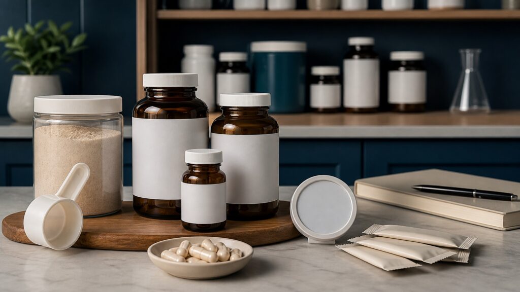 People-free editorial still life illustrating strain compound dose viability storage diet stool symptom medicine and duration context