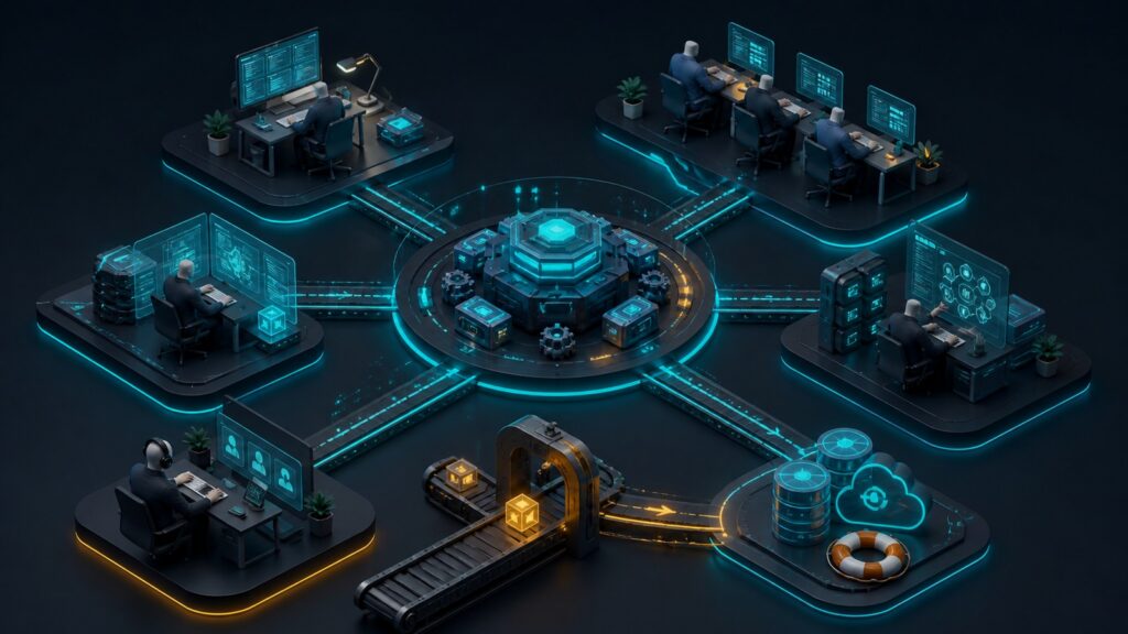 Editorial business scene illustrating headless ecommerce platforms operating model