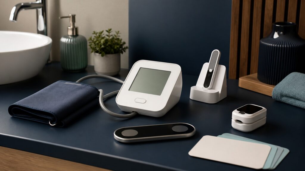 People-free editorial still life illustrating emergency symptoms cuff pressure skin rhythm and misinterpretation safety