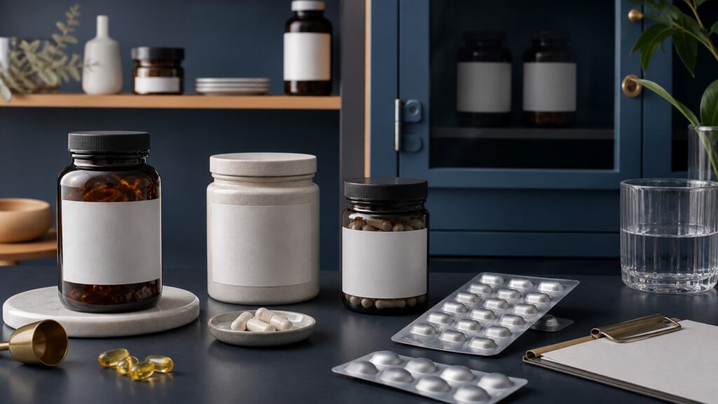 People-free editorial still life illustrating ingredient-specific nutritional support within a broader cardiovascular care plan