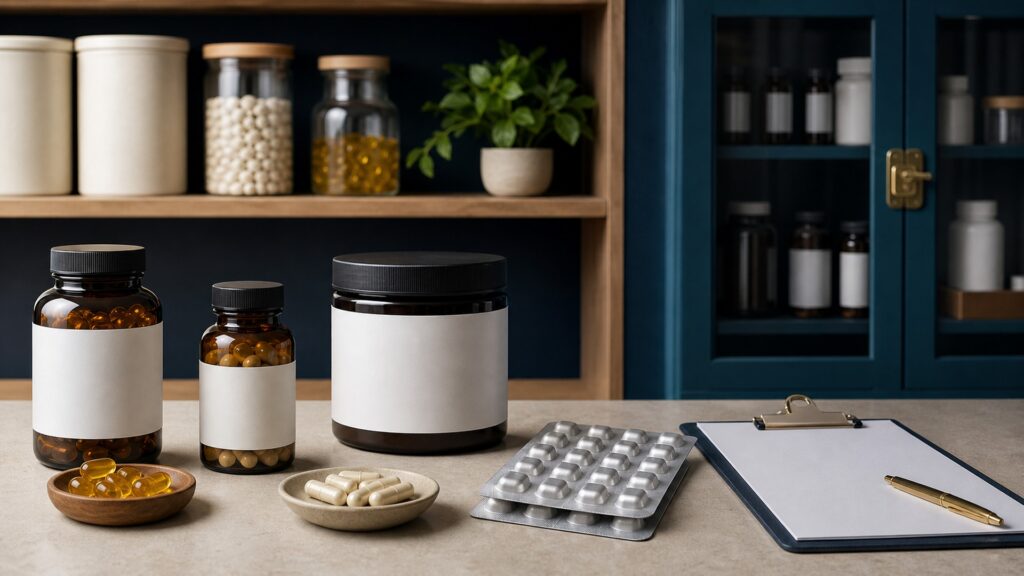 People-free editorial still life illustrating ingredient formulation dose diet endpoint medicine bleeding kidney laboratory and follow-up context