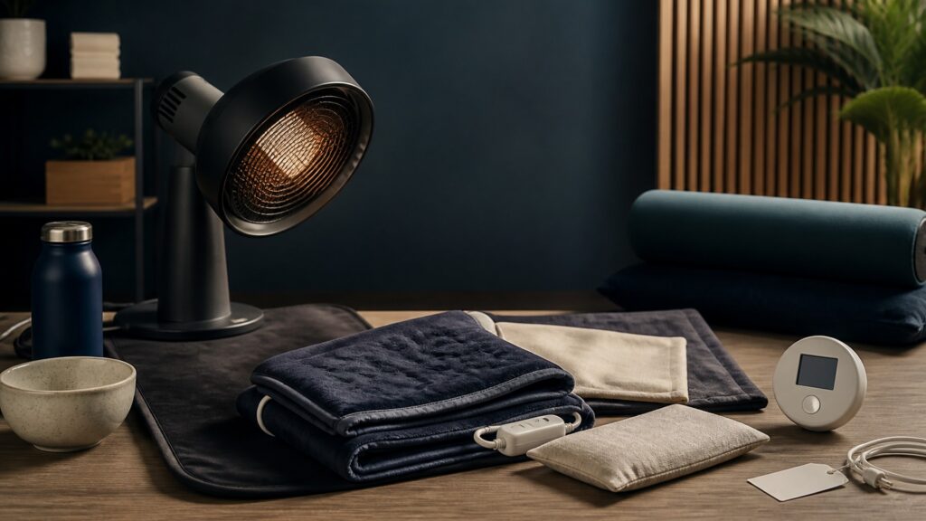 People-free editorial still life illustrating source temperature distance contact layer area time skin and cooldown