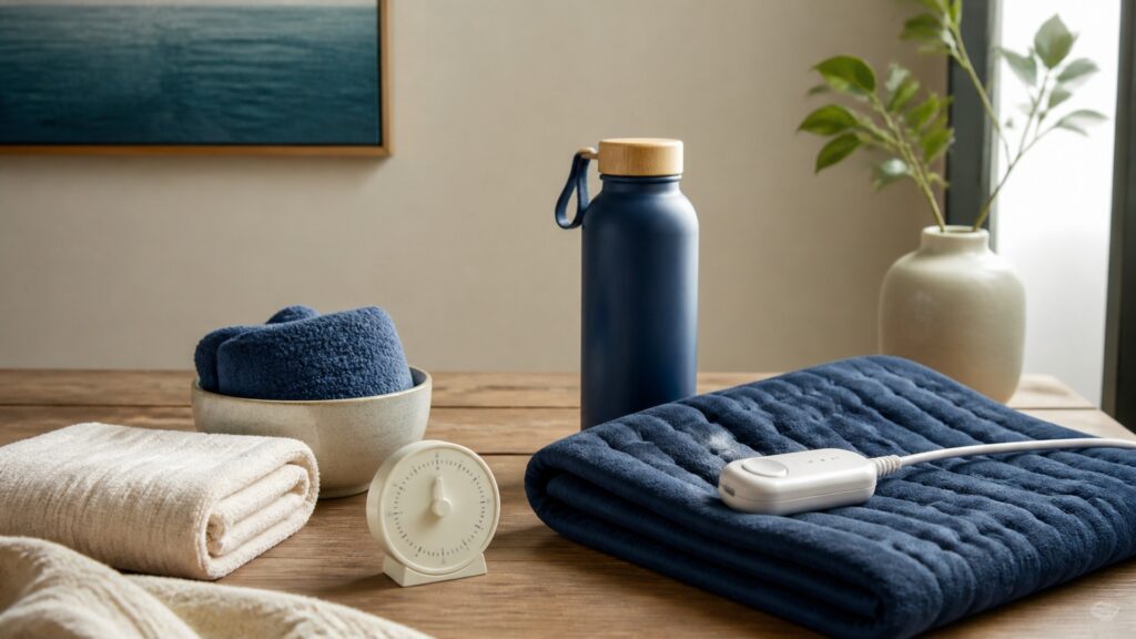 People-free editorial still life illustrating heat therapy